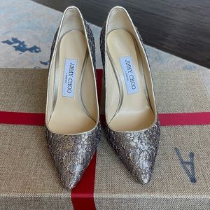 JIMMY CHOO LONDON Metallic Silver with Gold Heels Size 35 1/2 worn once